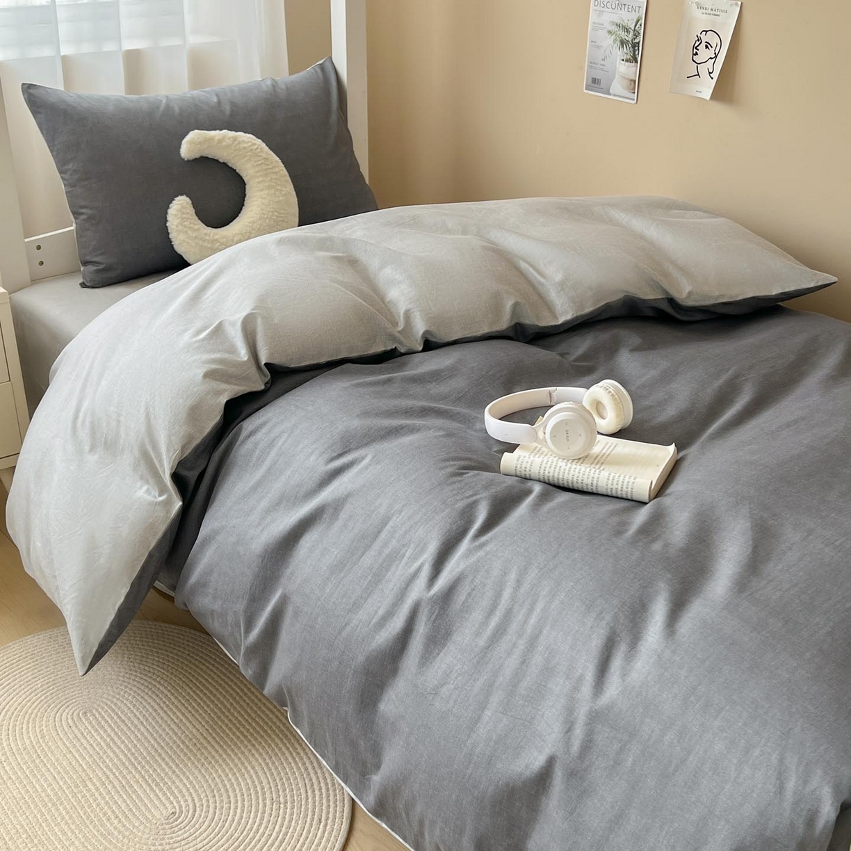 91家纺网 家纺一手货源 找家纺 涵宸2025新款全棉宿舍学生款三件套四件套 云纹-深浅灰