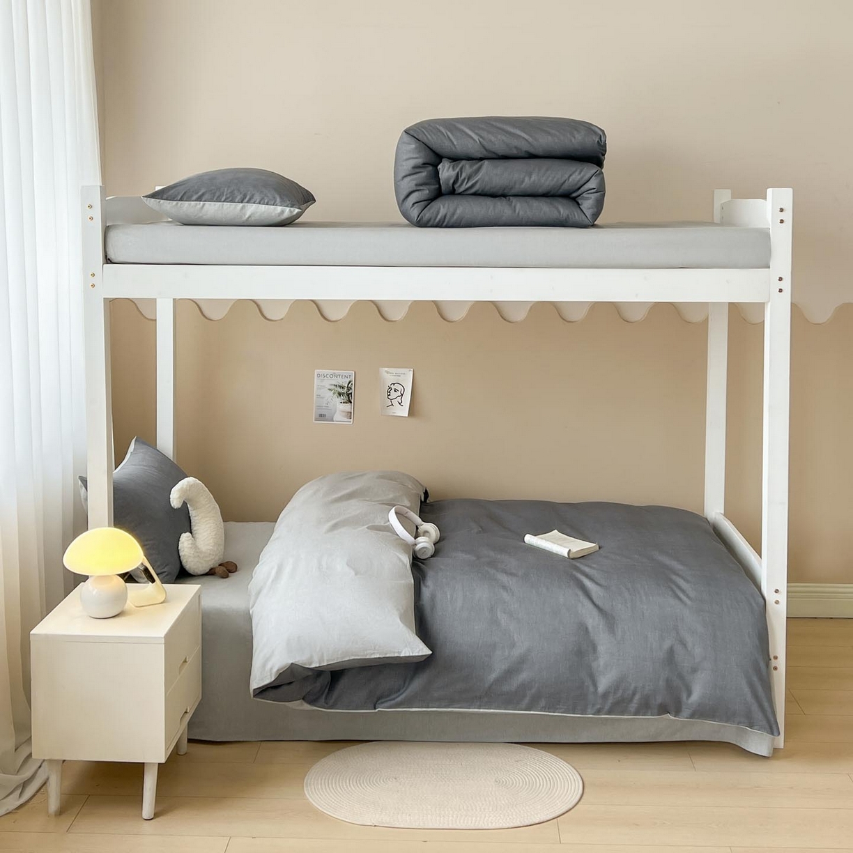 91家纺网 家纺一手货源 找家纺 涵宸2025新款全棉宿舍学生款三件套四件套 云纹-深浅灰