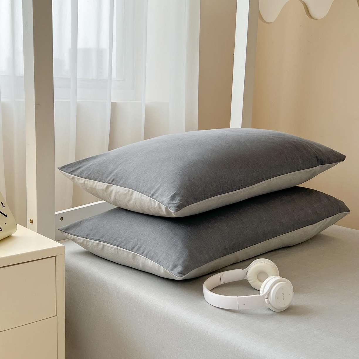 91家纺网 家纺一手货源 找家纺 涵宸2025新款全棉宿舍学生款三件套四件套 云纹-深浅灰