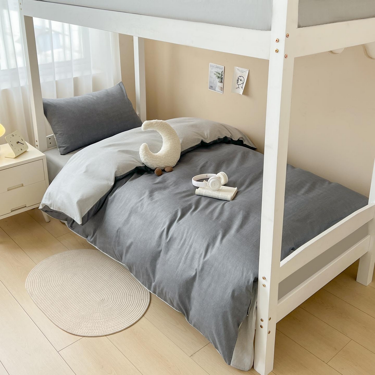 91家纺网 家纺一手货源 找家纺 涵宸2025新款全棉宿舍学生款三件套四件套 云纹-深浅灰