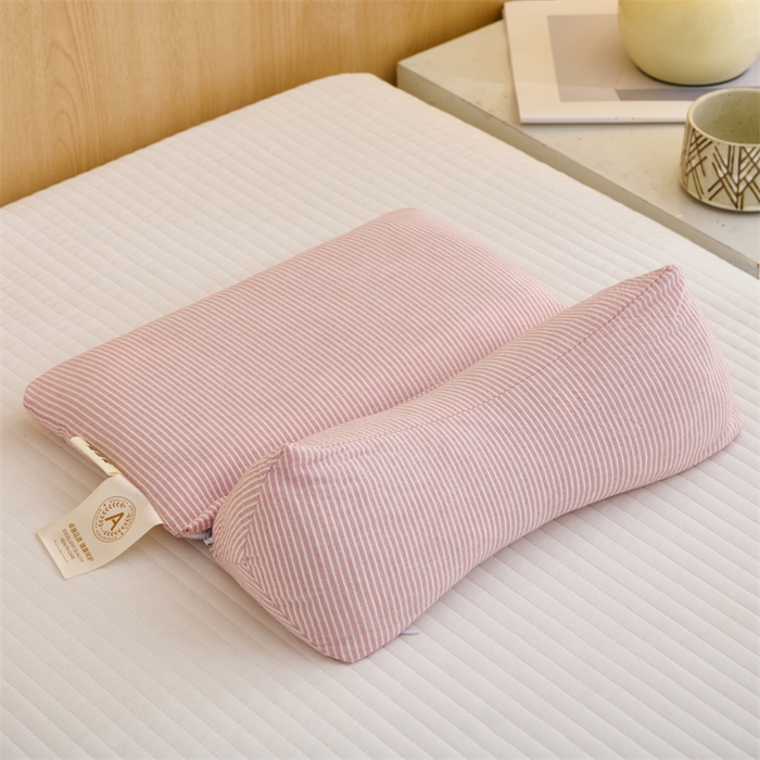 91家纺网 家纺一手货源 找家纺 织布人 2025新款荞麦枕A类纯棉条纹无印风组合牵引颈椎枕头枕芯荞麦护颈枕芯 粉色 三角35x16cm 方枕35x20cm组合枕/只