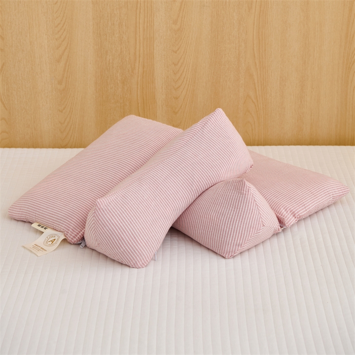 91家纺网 家纺一手货源 找家纺 织布人 2025新款荞麦枕A类纯棉条纹无印风组合牵引颈椎枕头枕芯荞麦护颈枕芯 粉色 三角35x16cm 方枕35x20cm组合枕/只