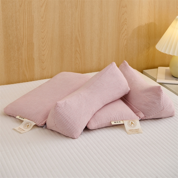 91家纺网 家纺一手货源 找家纺 织布人 2025新款荞麦枕A类纯棉条纹无印风组合牵引颈椎枕头枕芯荞麦护颈枕芯 粉色 三角35x16cm 方枕35x20cm组合枕/只