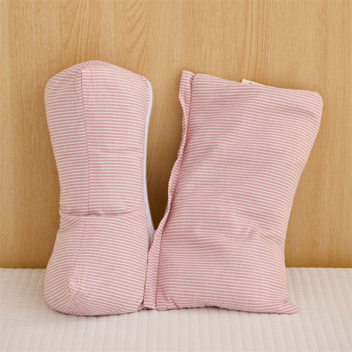 91家纺网 家纺一手货源 找家纺 织布人 2025新款荞麦枕A类纯棉条纹无印风组合牵引颈椎枕头枕芯荞麦护颈枕芯 粉色 三角35x16cm 方枕35x20cm组合枕/只