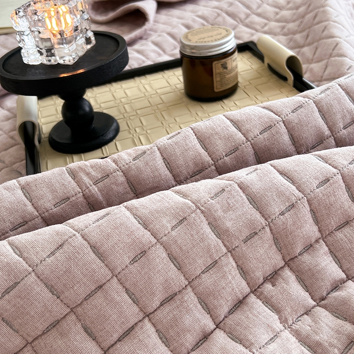 91家纺网 家纺一手货源 找家纺 沐纯家居  2025新款色织棉麻床盖 海棠粉