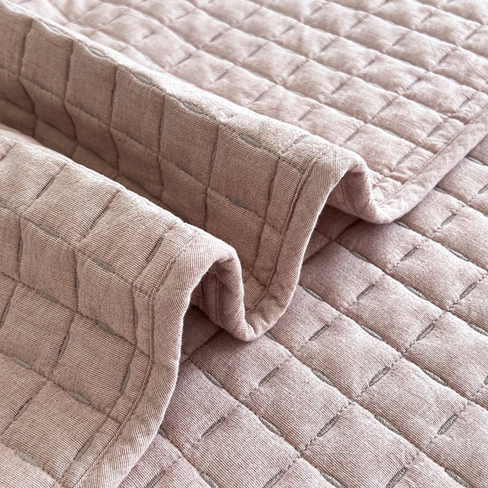 91家纺网 家纺一手货源 找家纺 沐纯家居  2025新款色织棉麻床盖 海棠粉