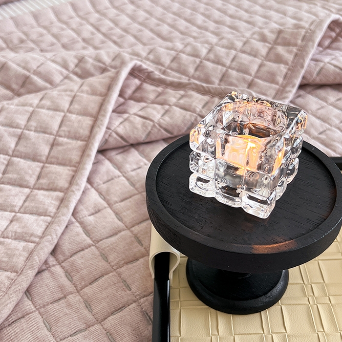 91家纺网 家纺一手货源 找家纺 沐纯家居  2025新款色织棉麻床盖 海棠粉