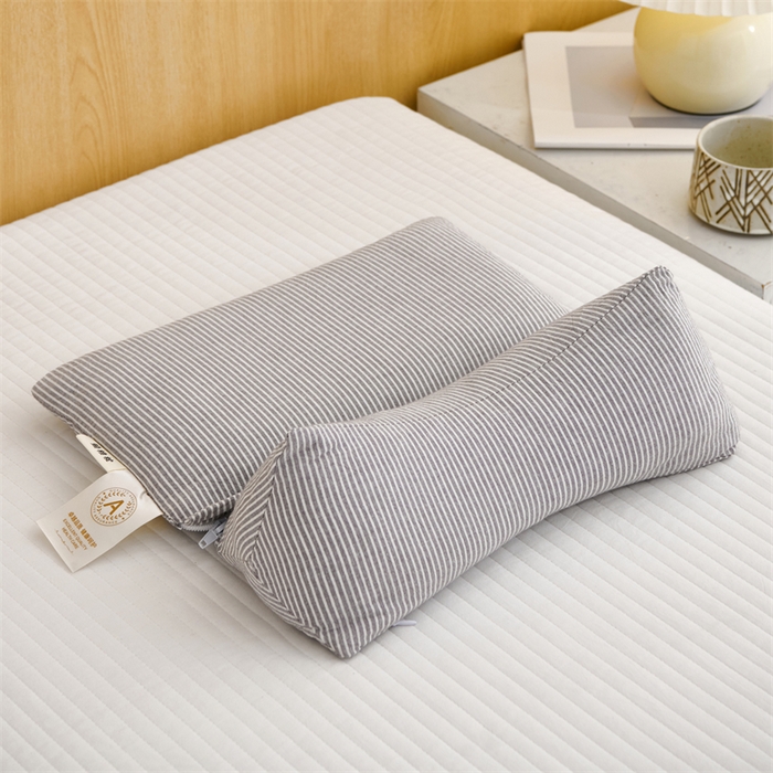 织布人 2025新款荞麦枕A类纯棉条纹无印风组合牵引颈椎枕头枕芯荞麦护颈枕芯 灰色 三角35x16cm 方枕35x20cm组合枕/只