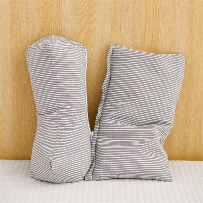 91家纺网 家纺一手货源 找家纺 织布人 2025新款荞麦枕A类纯棉条纹无印风组合牵引颈椎枕头枕芯荞麦护颈枕芯 灰色 三角35x16cm 方枕35x20cm组合枕/只