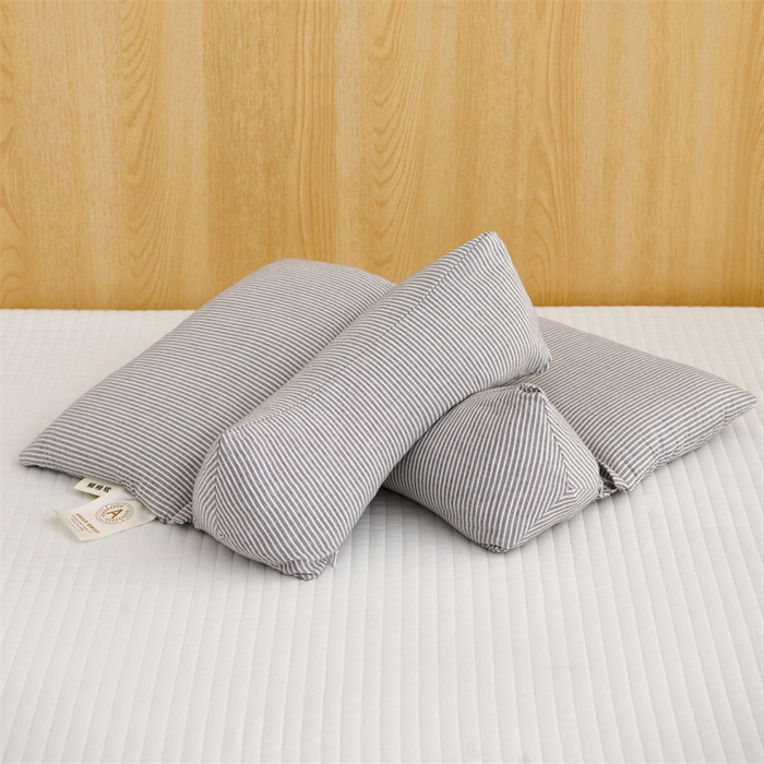 91家纺网 家纺一手货源 找家纺 织布人 2025新款荞麦枕A类纯棉条纹无印风组合牵引颈椎枕头枕芯荞麦护颈枕芯 灰色 三角35x16cm 方枕35x20cm组合枕/只