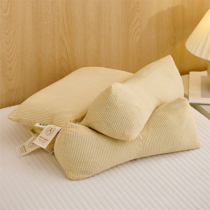 91家纺网 家纺一手货源 找家纺 织布人 2025新款荞麦枕A类纯棉条纹无印风组合牵引颈椎枕头枕芯荞麦护颈枕芯 咖色 三角35x16cm 方枕35x20cm组合枕/只