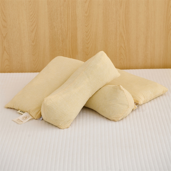 91家纺网 家纺一手货源 找家纺 织布人 2025新款荞麦枕A类纯棉条纹无印风组合牵引颈椎枕头枕芯荞麦护颈枕芯 咖色 三角35x16cm 方枕35x20cm组合枕/只