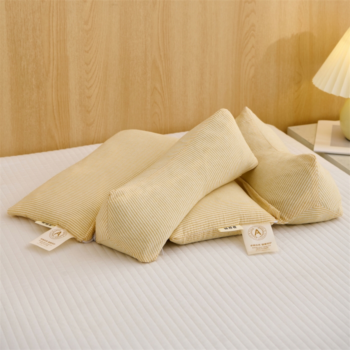 91家纺网 家纺一手货源 找家纺 织布人 2025新款荞麦枕A类纯棉条纹无印风组合牵引颈椎枕头枕芯荞麦护颈枕芯 咖色 三角35x16cm 方枕35x20cm组合枕/只