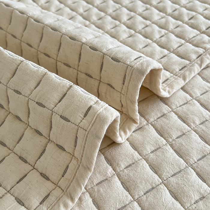 91家纺网 家纺一手货源 找家纺 沐纯家居  2025新款色织棉麻床盖 麻本色