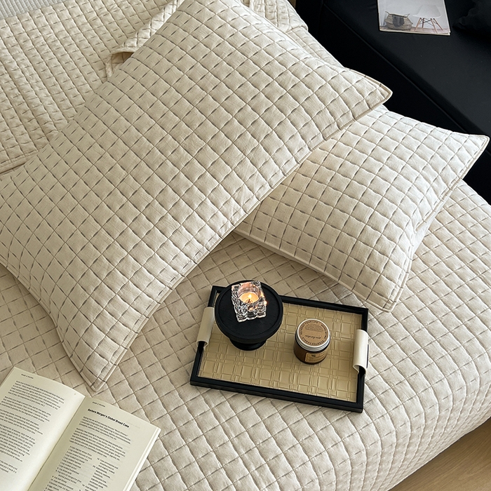 91家纺网 家纺一手货源 找家纺 沐纯家居  2025新款色织棉麻床盖 麻本色