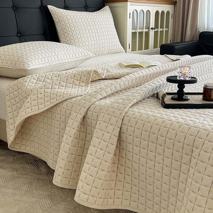 91家纺网 家纺一手货源 找家纺 沐纯家居  2025新款色织棉麻床盖 麻本色