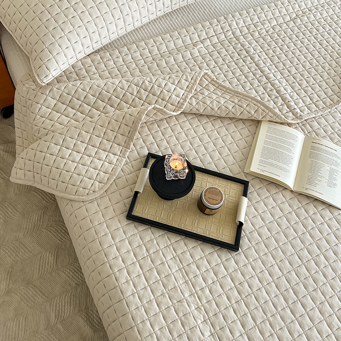 91家纺网 家纺一手货源 找家纺 沐纯家居  2025新款色织棉麻床盖 麻本色