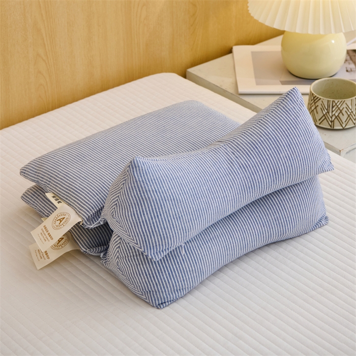 91家纺网 家纺一手货源 找家纺 织布人 2025新款荞麦枕A类纯棉条纹无印风组合牵引颈椎枕头枕芯荞麦护颈枕芯 蓝 三角35x16cm 方枕35x20cm组合枕/只