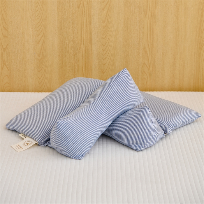 91家纺网 家纺一手货源 找家纺 织布人 2025新款荞麦枕A类纯棉条纹无印风组合牵引颈椎枕头枕芯荞麦护颈枕芯 蓝 三角35x16cm 方枕35x20cm组合枕/只