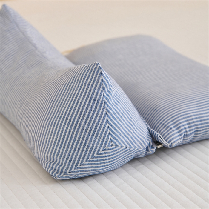 91家纺网 家纺一手货源 找家纺 织布人 2025新款荞麦枕A类纯棉条纹无印风组合牵引颈椎枕头枕芯荞麦护颈枕芯 蓝 三角35x16cm 方枕35x20cm组合枕/只