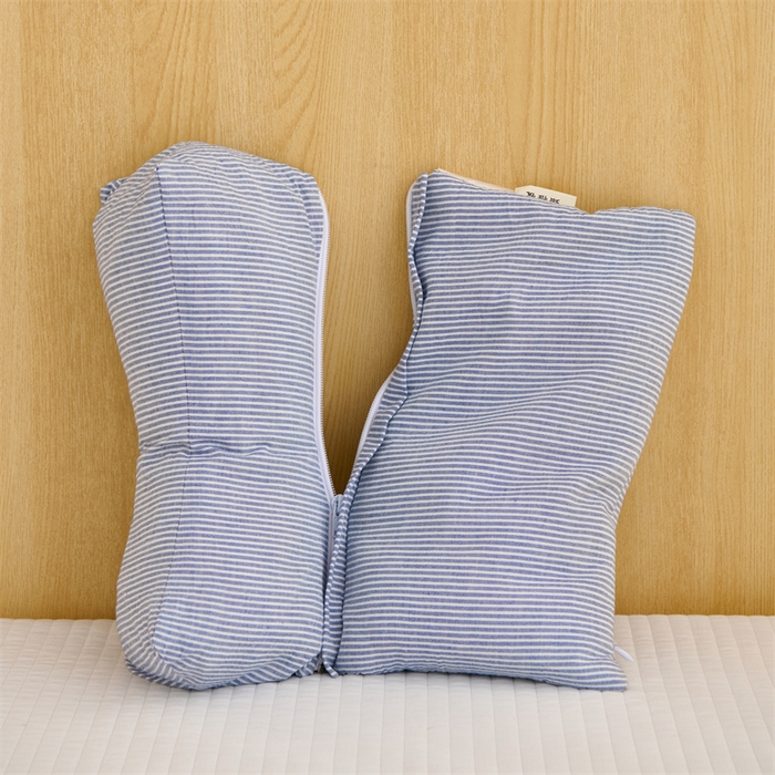 91家纺网 家纺一手货源 找家纺 织布人 2025新款荞麦枕A类纯棉条纹无印风组合牵引颈椎枕头枕芯荞麦护颈枕芯 蓝 三角35x16cm 方枕35x20cm组合枕/只