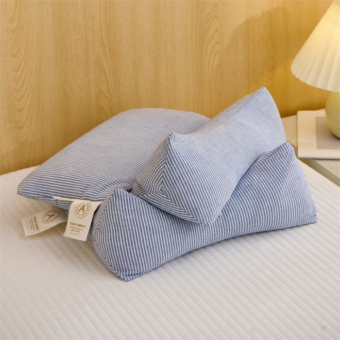 91家纺网 家纺一手货源 找家纺 织布人 2025新款荞麦枕A类纯棉条纹无印风组合牵引颈椎枕头枕芯荞麦护颈枕芯 蓝 三角35x16cm 方枕35x20cm组合枕/只