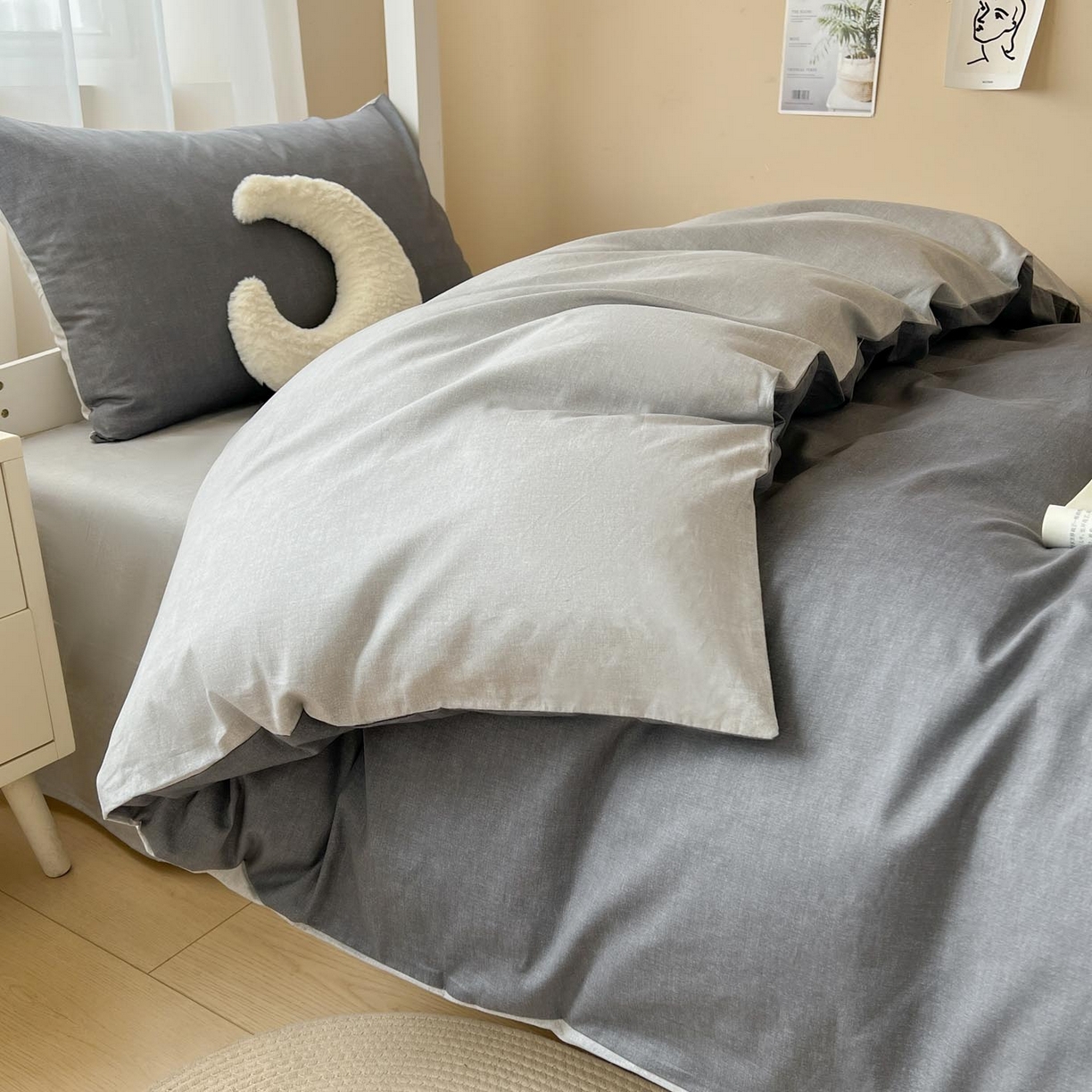 涵宸2025新款全棉宿舍学生款三件套四件套 云纹-深浅灰