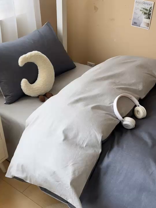 91家纺网 家纺一手货源 找家纺 涵宸2025新款全棉宿舍学生款三件套四件套 云纹-深浅灰