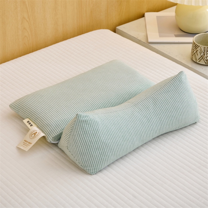 织布人 2025新款荞麦枕A类纯棉条纹无印风组合牵引颈椎枕头枕芯荞麦护颈枕芯 绿色 三角35x16cm 方枕35x20cm组合枕/只