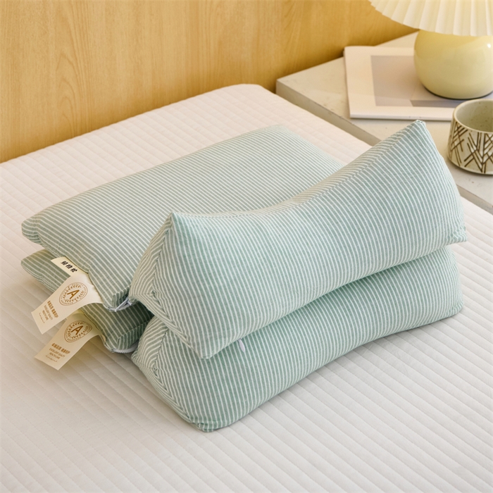 91家纺网 家纺一手货源 找家纺 织布人 2025新款荞麦枕A类纯棉条纹无印风组合牵引颈椎枕头枕芯荞麦护颈枕芯 绿色 三角35x16cm 方枕35x20cm组合枕/只