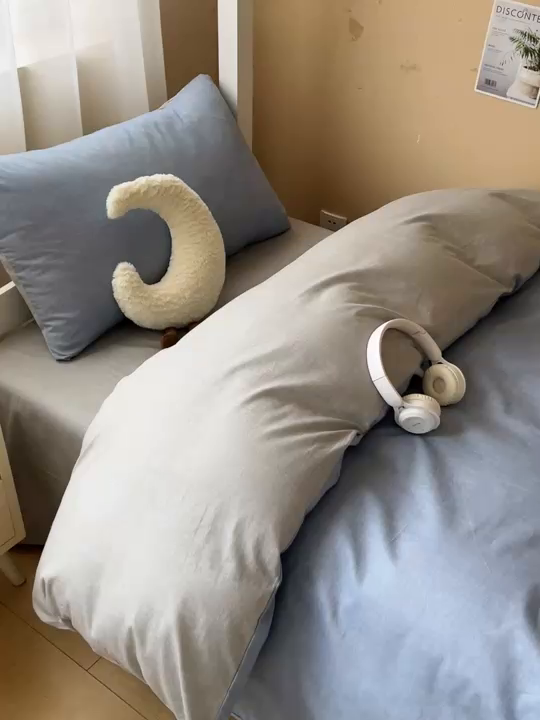 91家纺网 家纺一手货源 找家纺 涵宸2025新款全棉宿舍学生款三件套四件套 云纹-兰浅灰