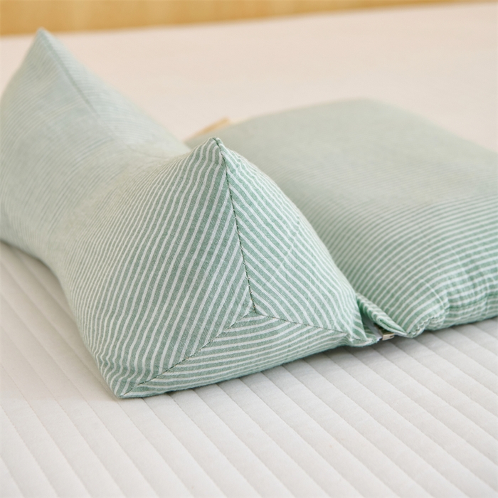 91家纺网 家纺一手货源 找家纺 织布人 2025新款荞麦枕A类纯棉条纹无印风组合牵引颈椎枕头枕芯荞麦护颈枕芯 绿色 三角35x16cm 方枕35x20cm组合枕/只