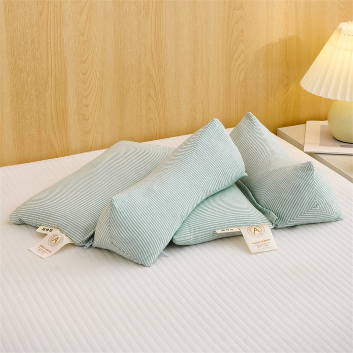 91家纺网 家纺一手货源 找家纺 织布人 2025新款荞麦枕A类纯棉条纹无印风组合牵引颈椎枕头枕芯荞麦护颈枕芯 绿色 三角35x16cm 方枕35x20cm组合枕/只
