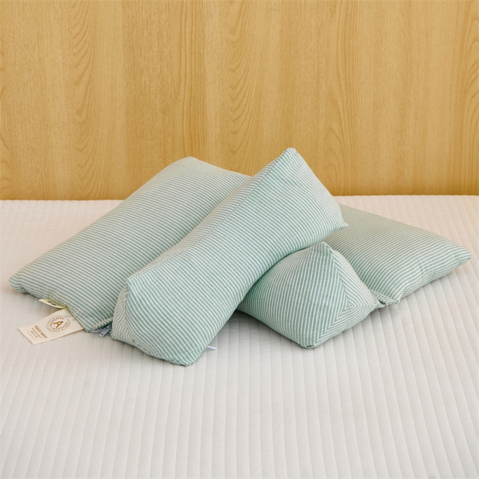 91家纺网 家纺一手货源 找家纺 织布人 2025新款荞麦枕A类纯棉条纹无印风组合牵引颈椎枕头枕芯荞麦护颈枕芯 绿色 三角35x16cm 方枕35x20cm组合枕/只