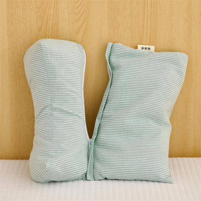 91家纺网 家纺一手货源 找家纺 织布人 2025新款荞麦枕A类纯棉条纹无印风组合牵引颈椎枕头枕芯荞麦护颈枕芯 绿色 三角35x16cm 方枕35x20cm组合枕/只