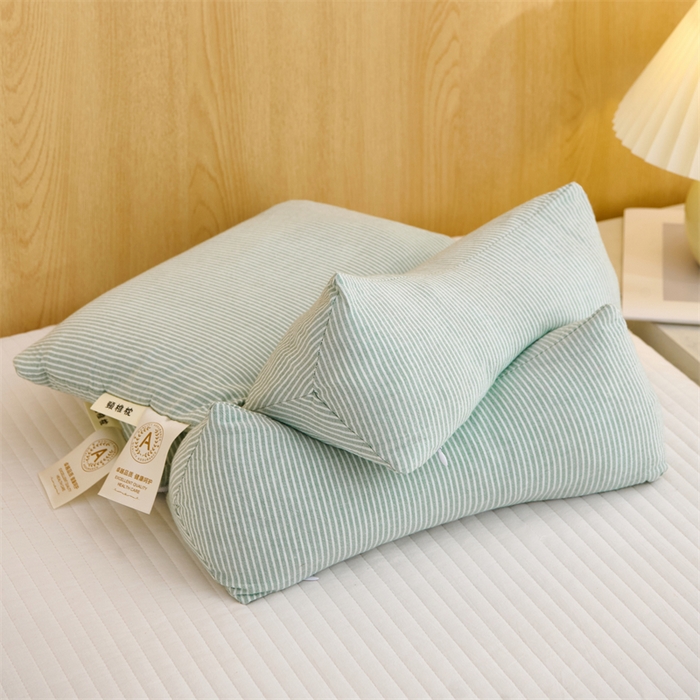 91家纺网 家纺一手货源 找家纺 织布人 2025新款荞麦枕A类纯棉条纹无印风组合牵引颈椎枕头枕芯荞麦护颈枕芯 绿色 三角35x16cm 方枕35x20cm组合枕/只