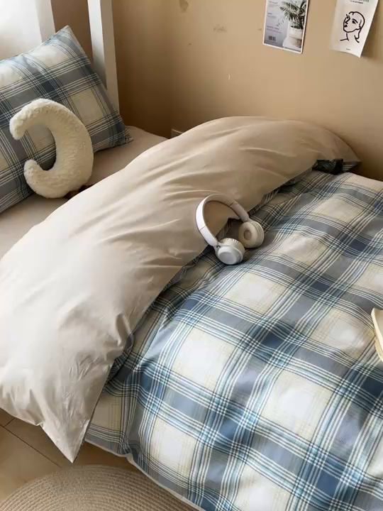 91家纺网 家纺一手货源 找家纺 涵宸2025新款全棉宿舍学生款三件套四件套 英伦格