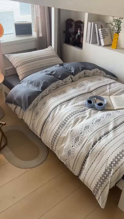 91家纺网 家纺一手货源 找家纺 涵宸2025新款全棉宿舍学生款三件套四件套 维诺-白