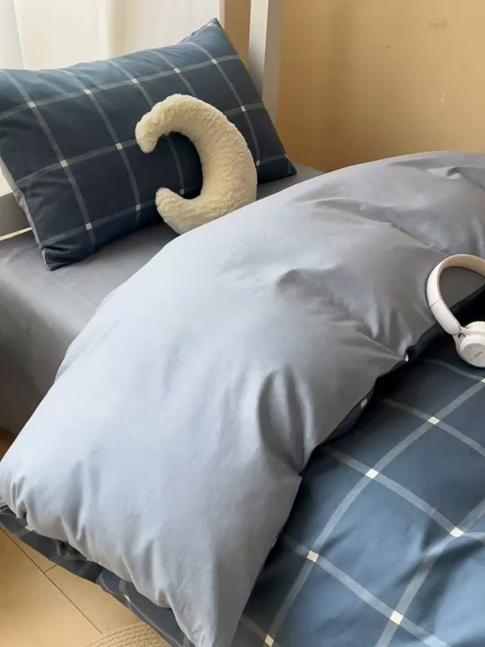 91家纺网 家纺一手货源 找家纺 涵宸2025新款全棉宿舍学生款三件套四件套 麦田-兰