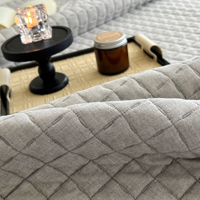 91家纺网 家纺一手货源 找家纺 沐纯家居  2025新款色织棉麻床盖 烟墨灰