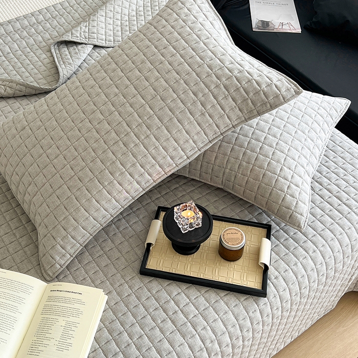 91家纺网 家纺一手货源 找家纺 沐纯家居  2025新款色织棉麻床盖 烟墨灰