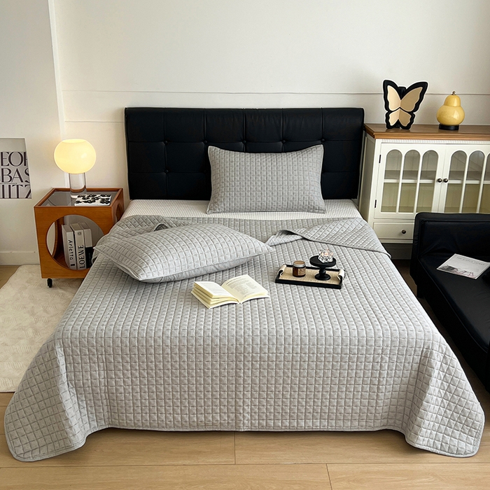 91家纺网 家纺一手货源 找家纺 沐纯家居  2025新款色织棉麻床盖 烟墨灰