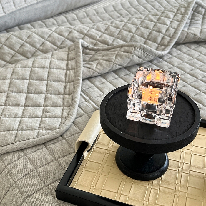 91家纺网 家纺一手货源 找家纺 沐纯家居  2025新款色织棉麻床盖 烟墨灰