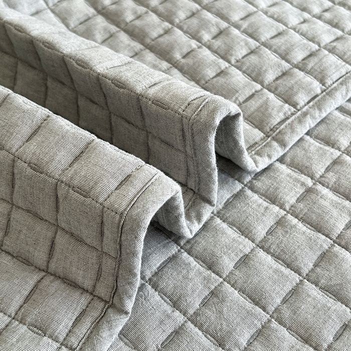 91家纺网 家纺一手货源 找家纺 沐纯家居  2025新款色织棉麻床盖 烟墨灰