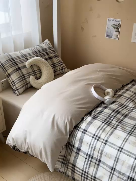 91家纺网 家纺一手货源 找家纺 涵宸2025新款全棉宿舍学生款三件套四件套 郎格