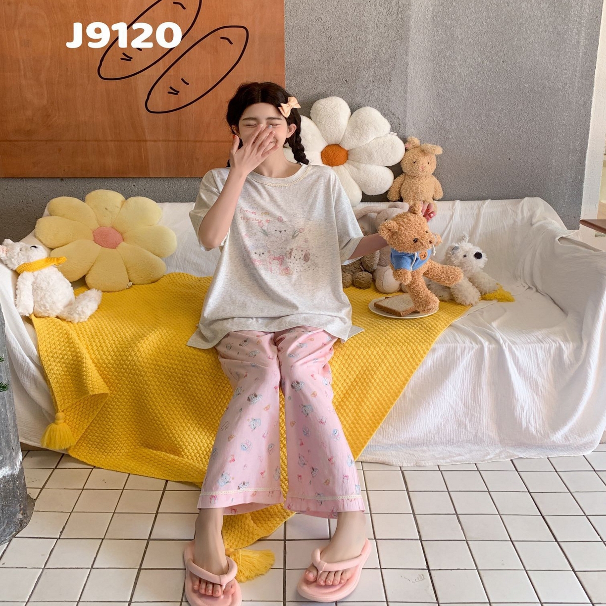 91家纺网 家纺一手货源 找家纺 （总）妍景家居生活馆 2025新款高品质全棉纯棉女士短袖长裤卡通家居服舒适睡衣套装可外穿-绿野仙踪粉