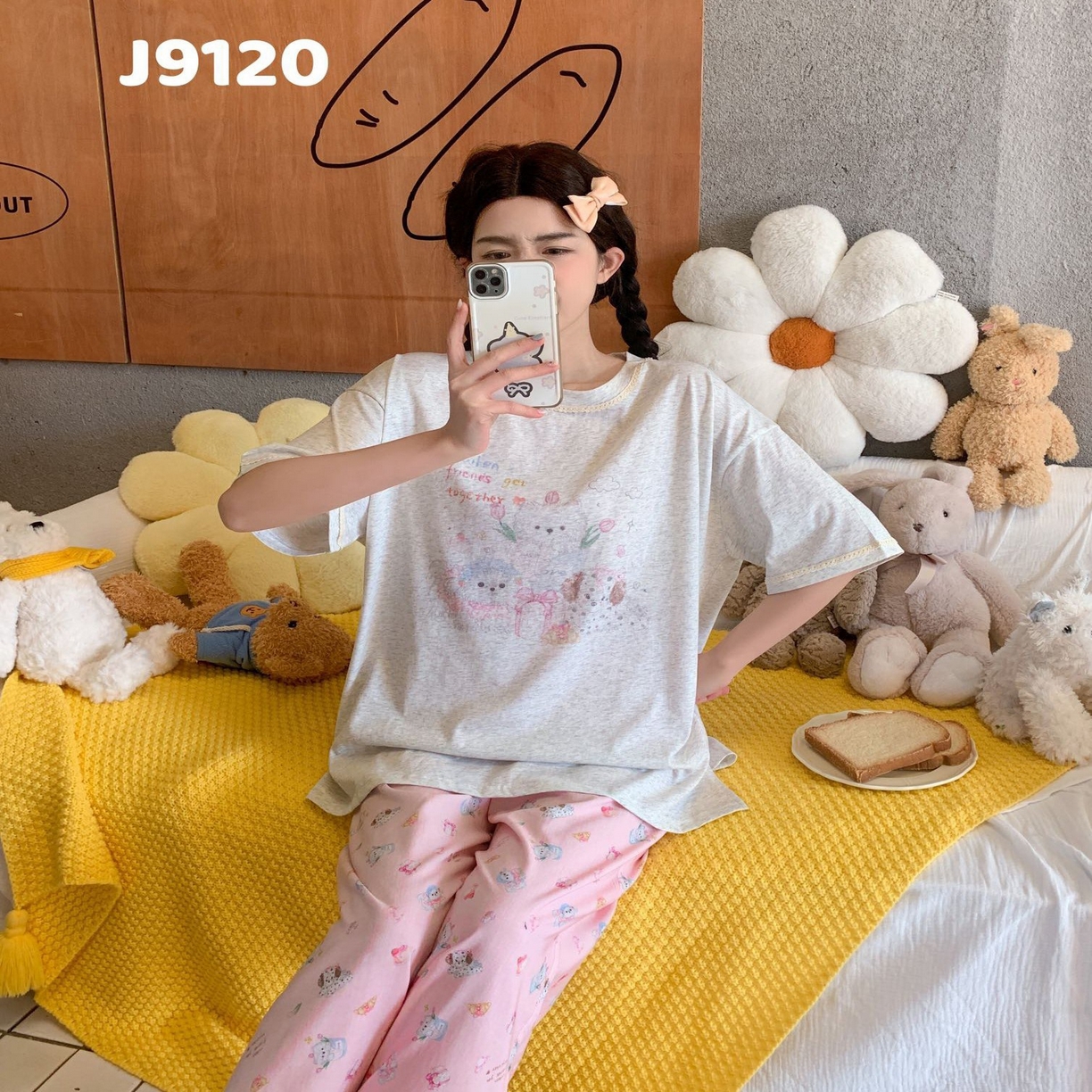 91家纺网 家纺一手货源 找家纺 （总）妍景家居生活馆 2025新款高品质全棉纯棉女士短袖长裤卡通家居服舒适睡衣套装可外穿-绿野仙踪粉