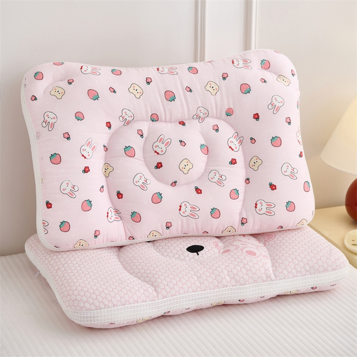 91家纺网 家纺一手货源 找家纺 织布人 2025新款枕芯双面可用儿童枕学生枕头枕芯A版凉豆豆B版全棉卡通枕芯 冰冰熊-粉小兔 40x60cm 学生枕/只