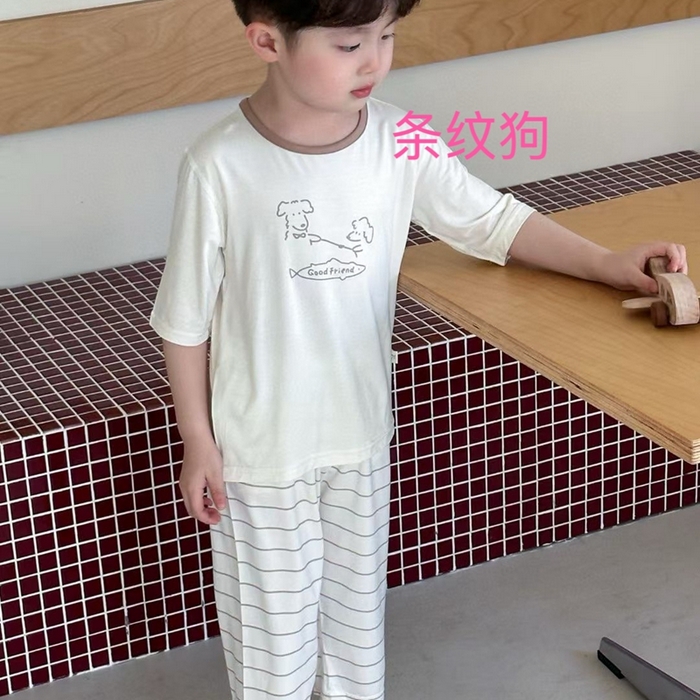 妍景家居生活馆 2025春夏新款儿童优可丝男童套装 条纹狗