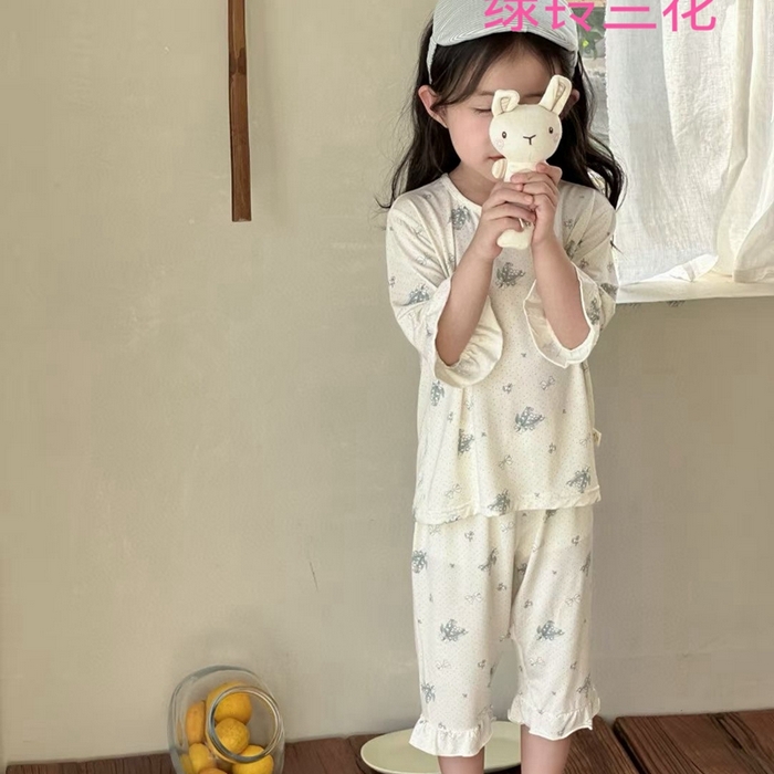 91家纺网 家纺一手货源 找家纺 妍景家居生活馆 2025春夏新款儿童优可丝女童套装 绿铃兰花